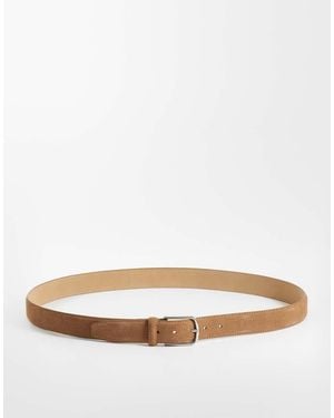 Mango Classic Suede Belt With Silver Hardware - Natural