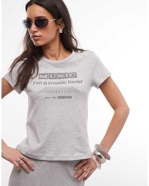 Weekday Fitted T-shirt With Music Graphic Print - Grey
