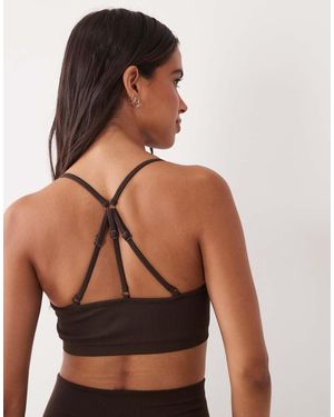 4505 Seamless Baby Rib Medium Support Sports Bra With Removable Padding - Brown