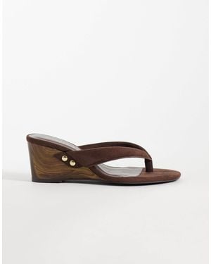 Glamorous Toe Thong Wedge Sandals - Brown