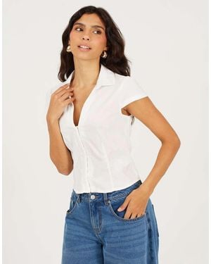 Brave Soul V-Neck Shirt With Cap Sleeve - White