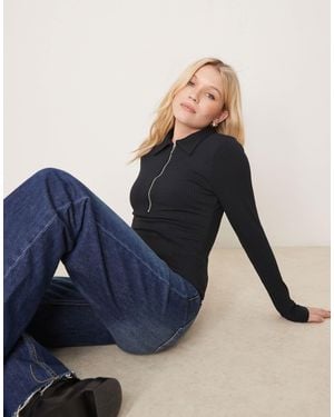 Abercrombie & Fitch Collar Detail Quarter Zip Long Sleeeve Top - Blue
