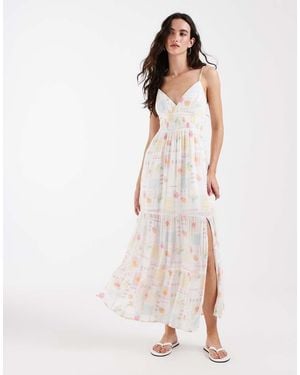 Hollister Embroidered Strappy Tiered Maxi Dress - Natural