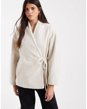 Vero Moda Textured Wool-touch Tie-side Jacket - Natural