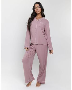 Loungeable – gerippter damen-pyjama - Pink