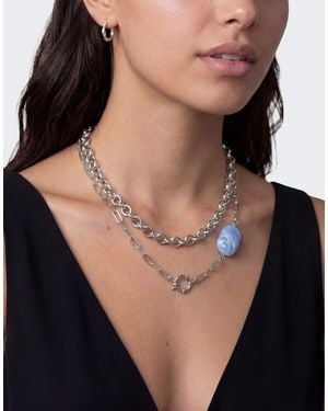 TOPSHOP Oakley Stainless Steel Multi Chain Necklace With Blue Stone - White