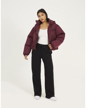 Brave Soul Oversized Hooded Short Puffer Jacket - Red