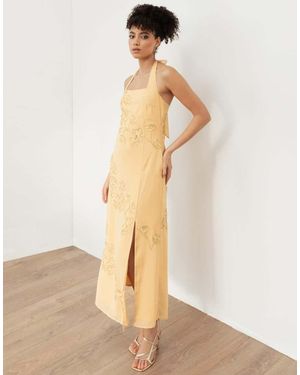 Maya Floral Motif Halter Neck Midaxi Dress - Natural