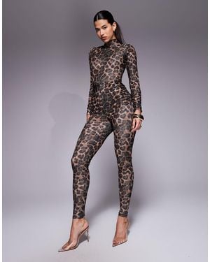 Ruched & Ready Sculpting Mesh High Neck Long Sleeve Catsuit - Multicolour