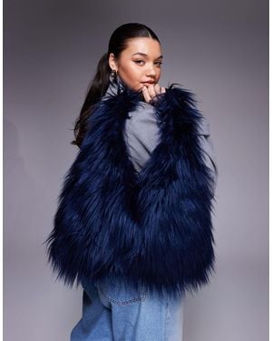 Kaiia Exclusive Oversized Shaggy Faux Fur Tote Bag - Blue