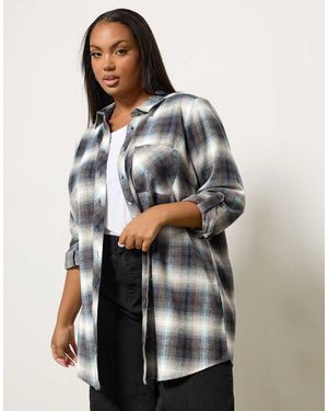 Yours Clothing Check Boyfriend Shirt - Grey