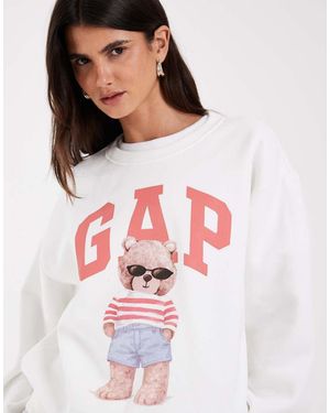 Gap Chest Logo Bear Print Crew Neck Sweatshirt - White