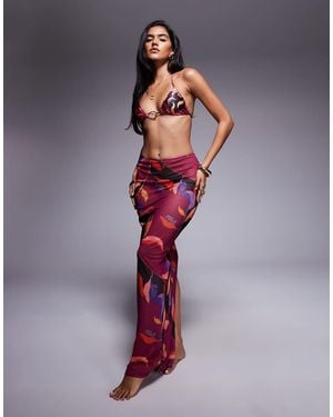 South Beach Abstract Print Mesh Maxi Beach Skirt - Red