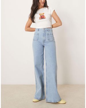ASOS High Waist Wide Leg Jeans With Front Pockets - Blue