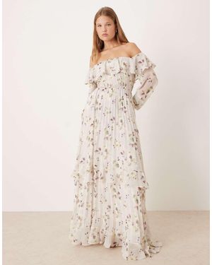 True Decadence Ruffle Bardot Maxi Dress - Natural