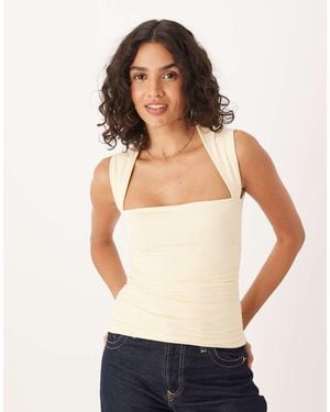 Abercrombie & Fitch Square Neck Ruched Sleeveless Top - White