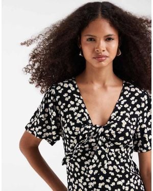 Vero Moda Easy Joy Short Sleeve Bow Front Mini Dress - Black