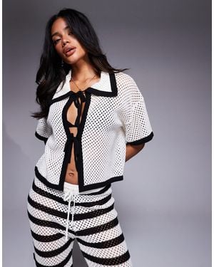 The Frolic Exclusive Crochet Tie Front Beach Top Co-Ord - Blue