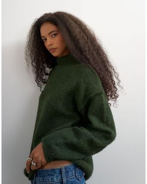 TOPSHOP Rolled Edges Longline Chunky Knit Sweater - Green