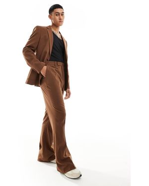 ASOS High Waist Flare Suit Trousers - Brown