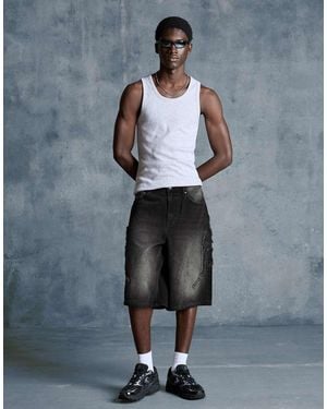 Bershka baggy Bermuda Shorts With Patch - Grey