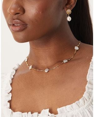 Orelia Gold Plated Pearl Necklace - Brown