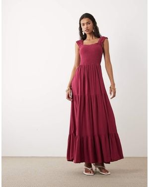 Vila Shir Bodice Tie Maxi Dress - Red
