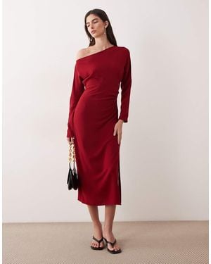 Mango Ruched Waist Long Sleeve Maxi Dress - Red