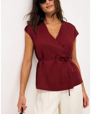 NA-KD Belted Wrap Top - Red