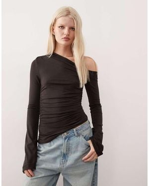 Weekday Asymmetric Shoulder Long Sleeve Top - Black