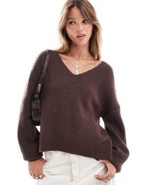 Threadbare Pull souple et duveteux à col v - Marron