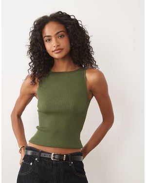 Gina Tricot Knitted Rib Singlet - Green
