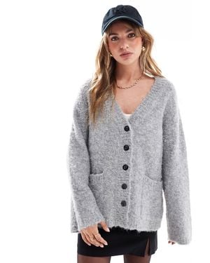 4th & Reckless Textured Wool Mix Button Through Longline Cardigan - Gray