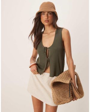 Jdy Tie Front Reversible Knitted Vest - Green