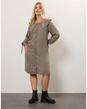Yours Clothing Check Textured Smock Dress - Natural