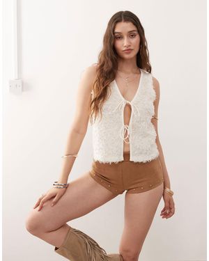 Miss Selfridge Festival Ruffle Tie Front Waistcoat - Natural