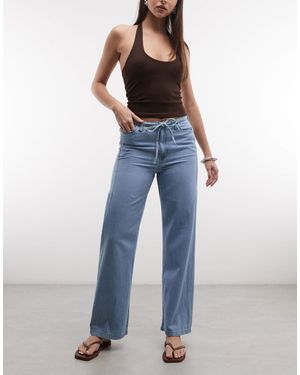 Noisy May Tie Waist Wide Leg Trouser - Blue