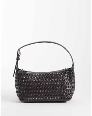 Mango Faux Leather Woven Shoulder Bag - Black