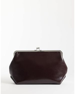 ASOS High Shine Oversized Frame Clutch Bag - Brown