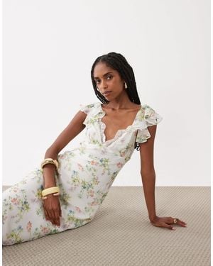 ASOS Frill Sleeve Sweetheart Neck Midi Dress - Brown