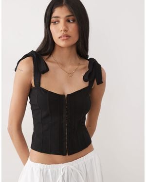 Miss Selfridge Tie Shoulder Corset Top - Black