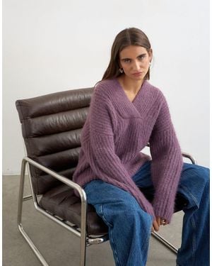 TOPSHOP Knitted Chunky Shawl Collar Sweater - Purple