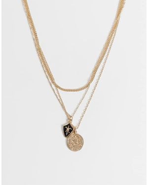 ASOS 3 Pack Engraved Coin And Fleur-de-lis Necklace - White
