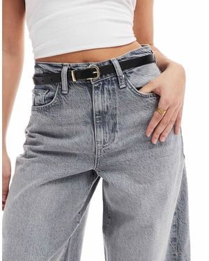 Pieces Skinny Faux Leather Belt - Grey