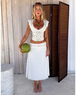Tiger Mist Sasha Cotton Cap Sleeve Crochet Crop Top Co-Ord - Brown