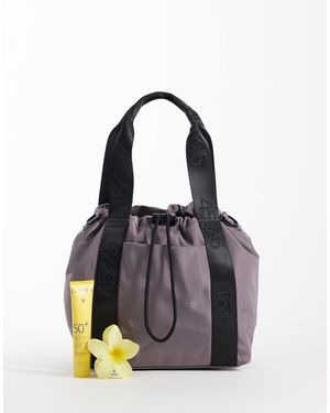 4505 Woven Adjustable Drawstring Bucket Bag With External Pocket - Purple