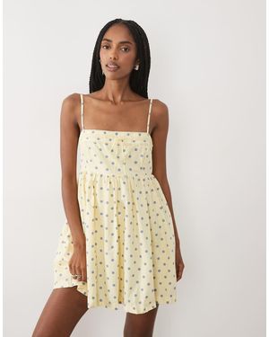 Abercrombie & Fitch Babydoll Mini Jurk Met Bandjes En Vierkante Hals - Naturel