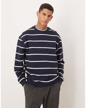 ASOS Sudadera Azul Marino Básica A Rayas De
