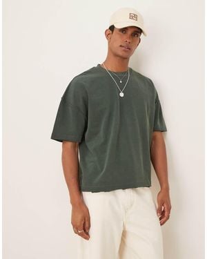 ASOS Oversized Half Sleeve T-shirt With Raw Hem - Green