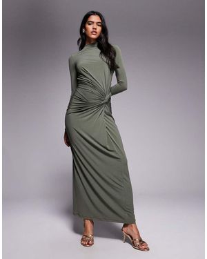 DASKA Vestido Largo Verde Con Cuello Alto Exclusivo De - Gris